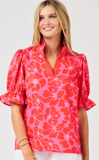 Mary Square Jessica Pop Collar Blouse - Garden Samba Pink