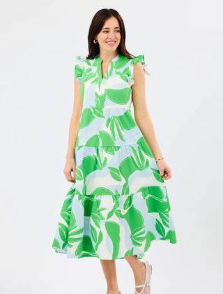 Mary Square Kari Flutter Sleeve Tiered Midi Dress – In The Shade Light Blue