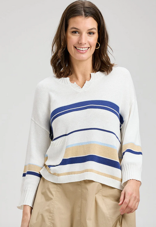 Zaket & Plover Mixed Stripe Cropped Cotton Sweater