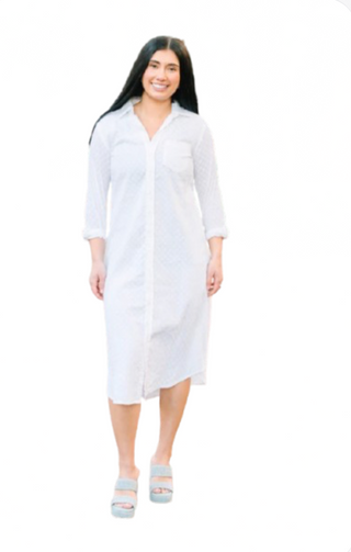 Victoria Dunn Elodie Eyelet Maxi Shirt Dress - Sand Dollar