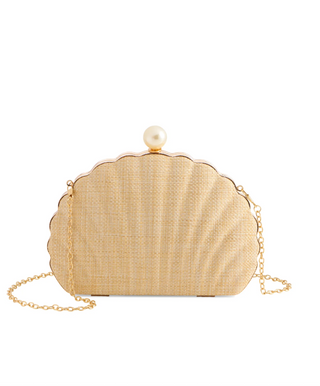 Shiraleah Ariel Scalloped Seashell Minaudière – Elegant Pearl Clasp Clutch