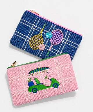 Shiraleah Birdie & Ace Beaded Zip Pouch: Sporty Golf & Tennis Accessories
