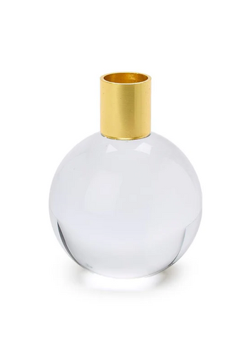 Two's Company Modern Crystal Sphere & Gold Taper Candleholder