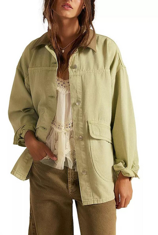 Free People We The Free Lemon Oversized Denim Jacket in Washed Sage