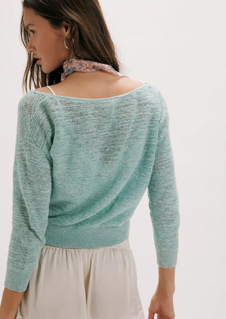 Free People Linen-Blend Cropped V-Neck Sweater