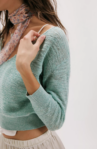 Free People Linen-Blend Cropped V-Neck Sweater