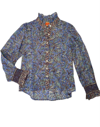 La Plage Ruffled Block Print Cotton Top