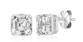 Crislu Asscher & Pavé Stud Earrings in Platinum