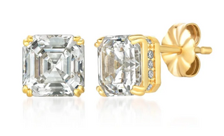Crislu Asscher & Pavé Stud Earrings in 18kt Gold