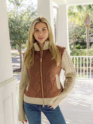 Sail to Sable Camel Quilted Sweater Jacket