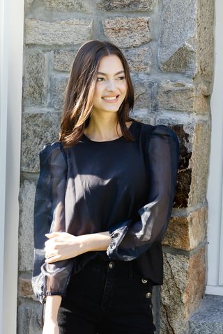 Sail to Sable Black Puff Sleeve Top