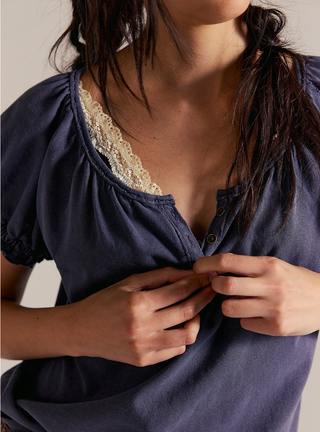 We The Free Issa Puffed Sleeve Cotton Henley Tee