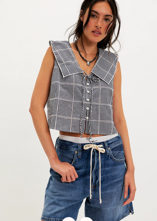 Free People Waiting For Me Plaid Cropped Top – Retro Sleeveless Style