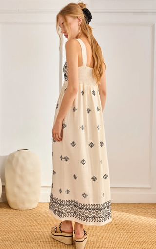 NKN Nekane Two-Tone Embroidered Linen-Blend Maxi Dress