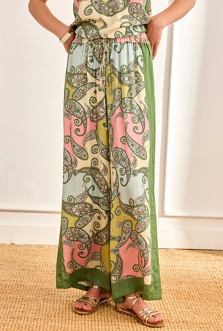 NKN Nekane Green Paisley Wide-Leg Trousers with Boho Side Stripes