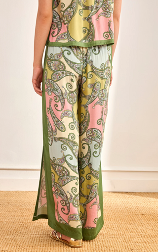 NKN Nekane Green Paisley Wide-Leg Trousers with Boho Side Stripes