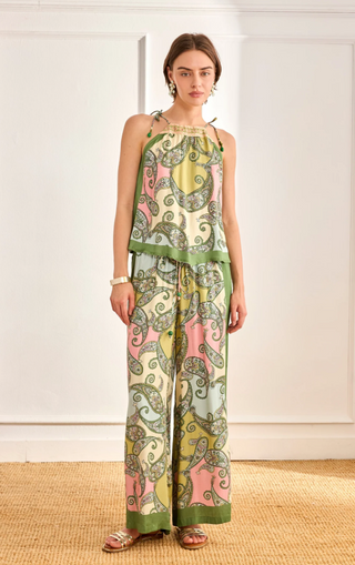 NKN Nekane Green Paisley Wide-Leg Trousers with Boho Side Stripes