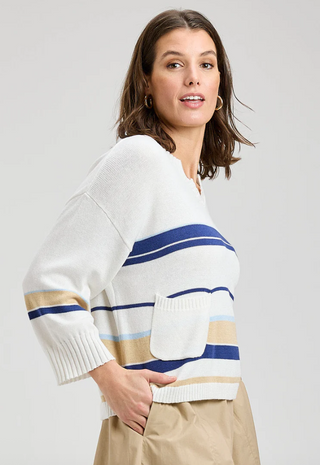 Zaket & Plover Mixed Stripe Cropped Cotton Sweater