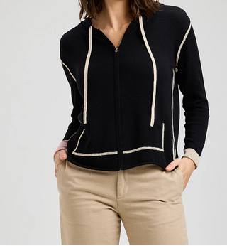 Zaket & Plover Cotton Cashmere Zip Hoodie – Black & Contrast