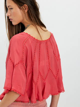 Free People Michelle Blouse: Ethereal Lace Flutter-Sleeve Top