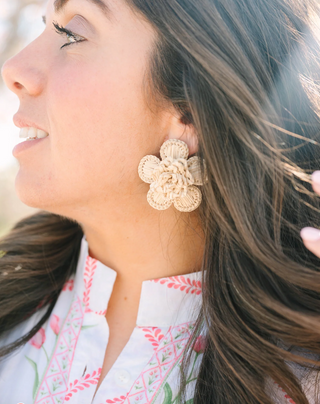 Victoria Dunn Periwinkle Handwoven Palm Statement Earrings