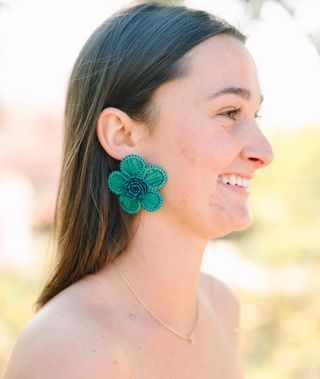 Victoria Dunn Periwinkle Handwoven Palm Statement Earrings
