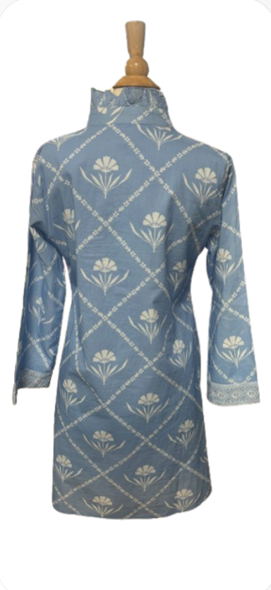 Victoria Dunn Periwinkle Floral Block Print Cotton Midi Dress