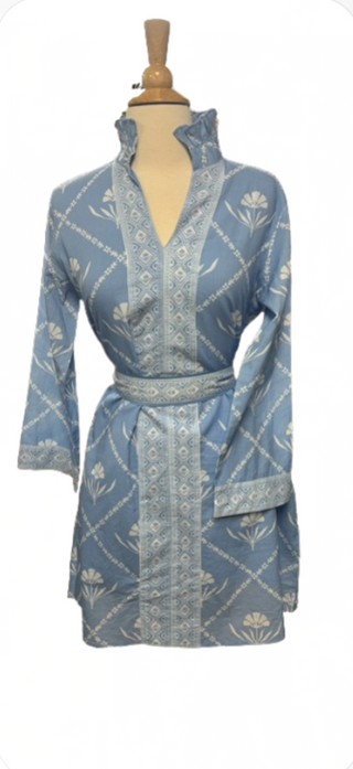 Victoria Dunn Periwinkle Floral Block Print Cotton Midi Dress