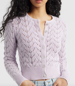 Free People Pretty In Pointelle Cardi In Ivory