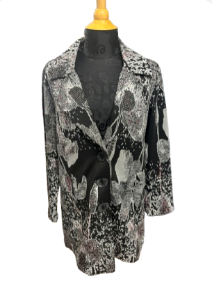 Ombre Bloom Jacquard Car Coat - Black