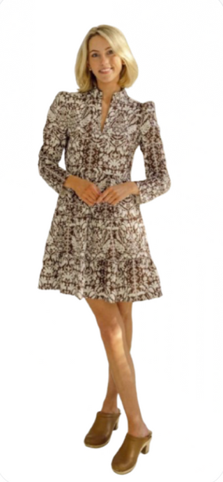 Sail To Sable Tropical Block Print Long Sleeve Tunic Flare Dress
