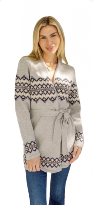 Sail To Sable Grey Fair Isle Wrap Sweater
