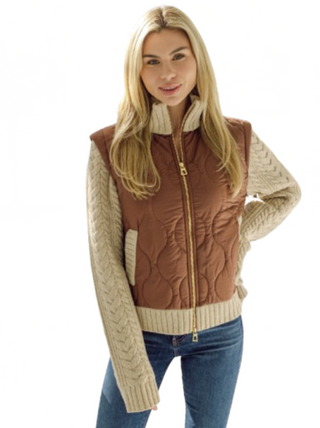 Sail to Sable Camel Quilted Sweater Jacket