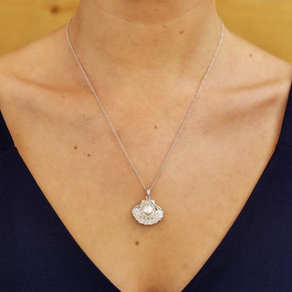 Sea Shell Pearl Pendant worn