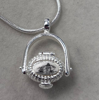 Nantucket Lightship Basket Pendant Necklace with Scrimshaw & Lucky Penny