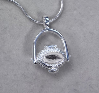 Nantucket Lightship Basket Pendant Necklace with Scrimshaw & Lucky Penny