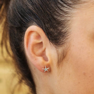 Aqua Starfish Stud Earrings worn