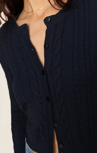 Z Supply Cera Long Sleeve Cardigan in Eclipse - cable knit detail