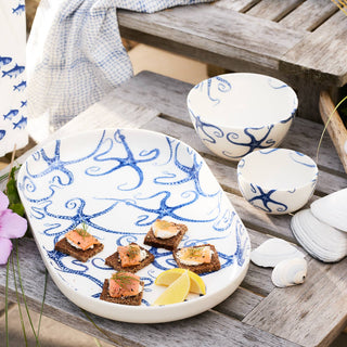 Caskata Starfish Large Porcelain Oval Platter | 16" Coastal Serving Tray