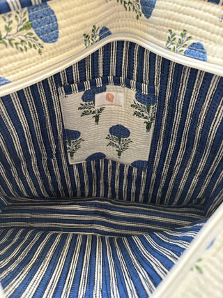 Seaside Quilted Tote: Handcrafted Block Print Travel Bag