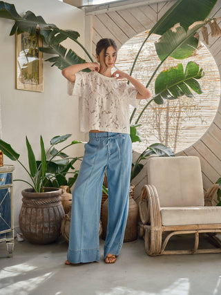Lace Floral Blouse – Elegant Short Sleeve Eyelet Top
