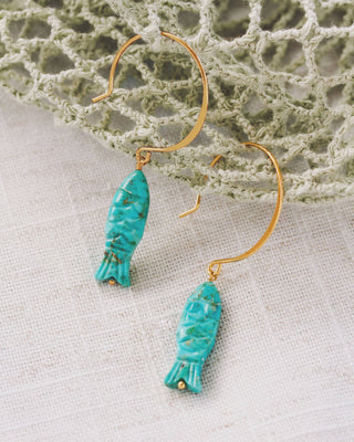 Riviera Bite Gemstone Fish Hook Hoop Earring - Turquoise