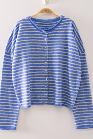 Striped Button-Down Cardigan – Soft Relaxed Knit Sweater