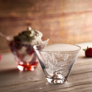 Caskata Lucy the Octopus Stemless Martini Glasses | Hand-Etched Crystal Set of 2