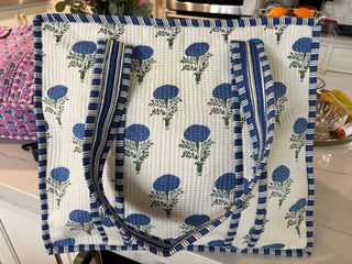 Seaside Quilted Tote: Handcrafted Block Print Travel Bag