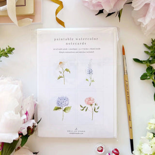 Emily Lex Garden Flowers Paintable Watercolor Notecard Set — DIY Floral Stationery Kit