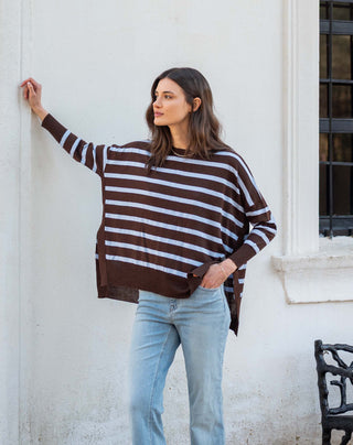 Amour Sweater in Chocolate/Icing Blue