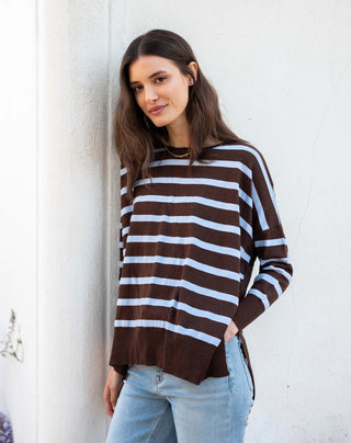 Amour Sweater in Chocolate/Icing Blue