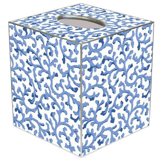 Blue Waverly Scroll Decoupage Tissue Box Cover - Handmade Cube Decor
