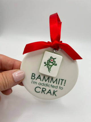 BAMMIT! Mahjong Ceramic Ornament - Funny 2026 Holiday Gift with Mini Tile Charm